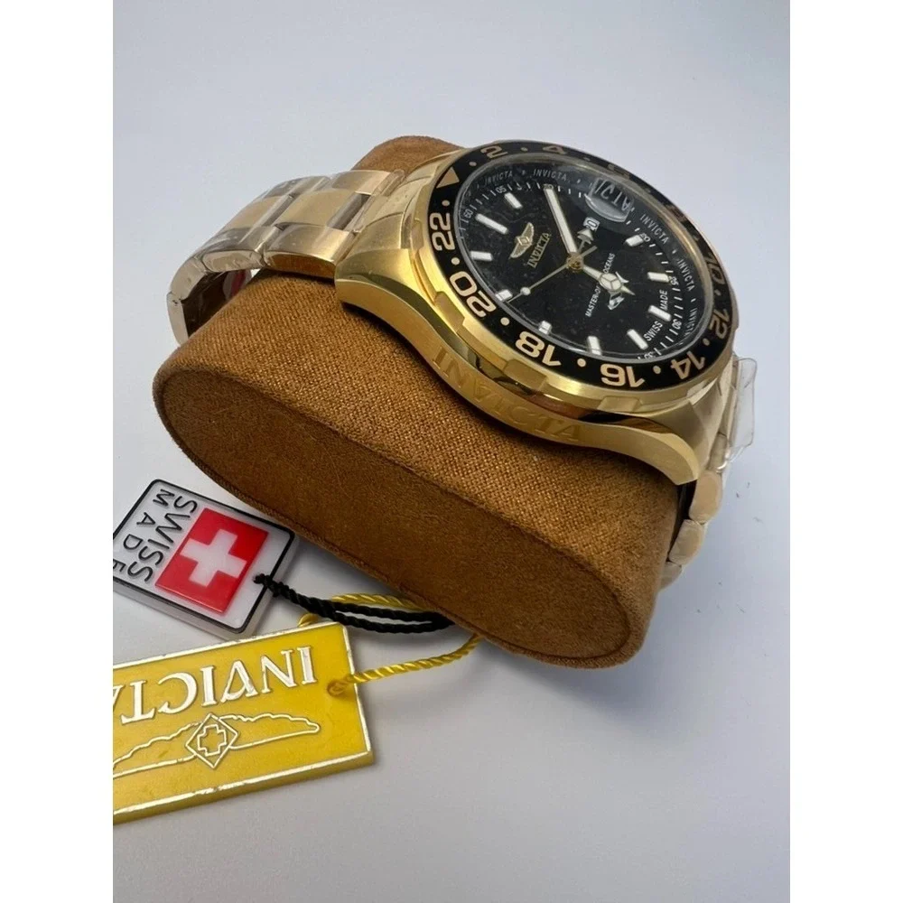 #W0026 Invicta Pro Diver 25822 Swiss Quartz 4Gold Tone Black Dial Men's Watch